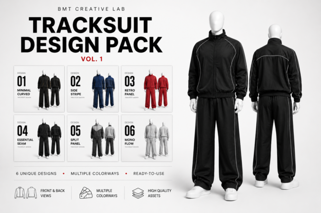 tracksuit design pack with 6 streetwear tracksuit designs
